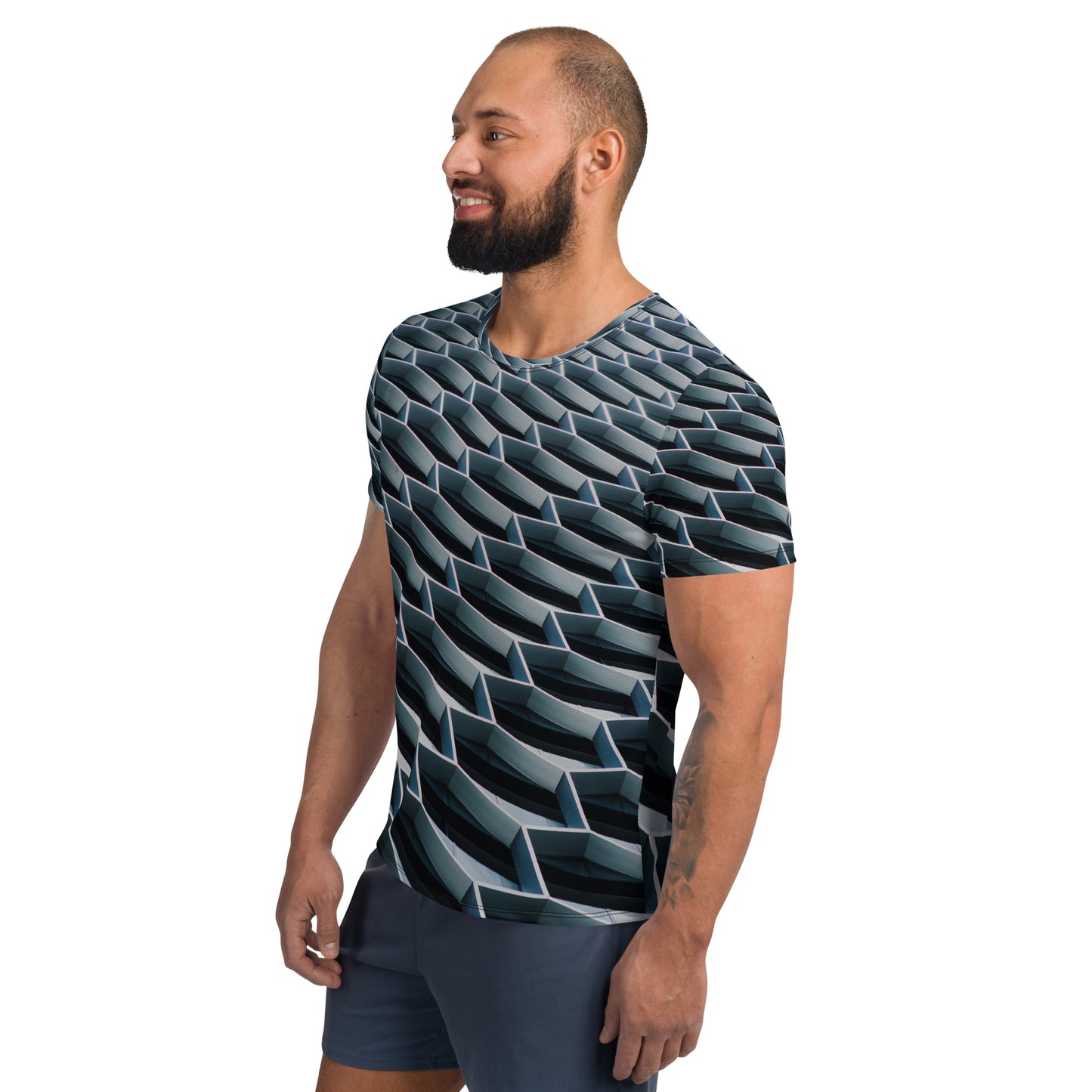 3D Hexagon Light Blue All-Over Print Men's Athletic T-shirt