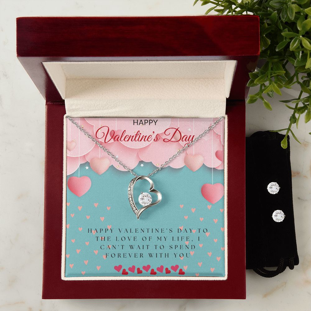 Forever Love Necklace and Clear CZ earrings for Valentine's Day