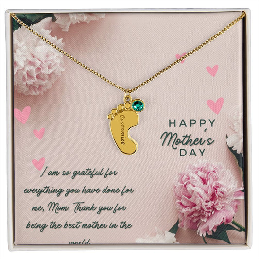 Engraved Baby Feet with Birthstones II