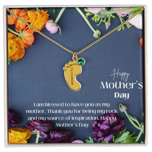 Engraved Baby Feet with Birthstones VI