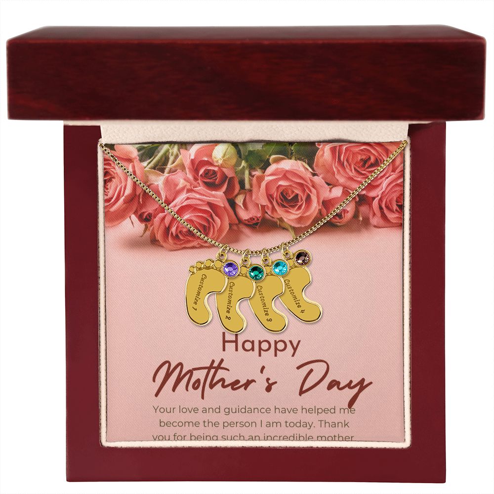 Engraved Baby Feet with Birthstones V