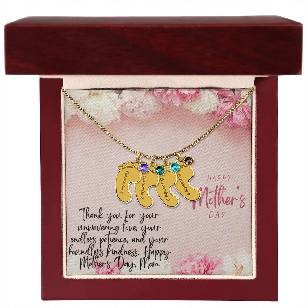 Engraved Baby Feet with Birthstones III