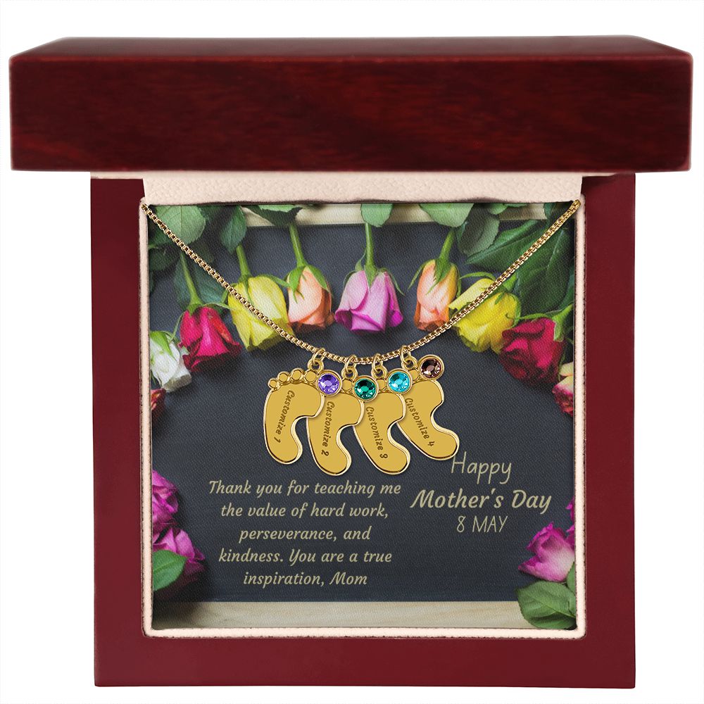 Engraved Baby Feet with Birthstones VII