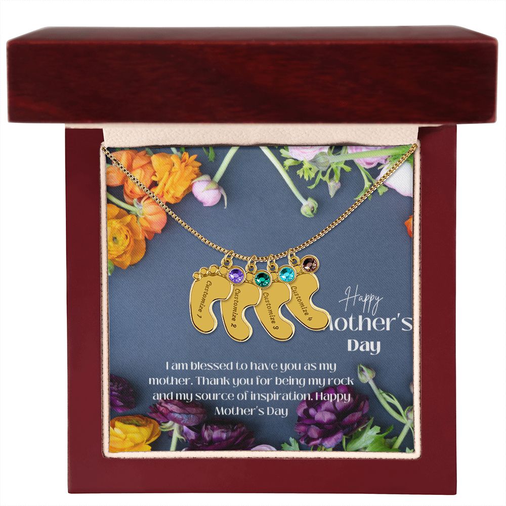 Engraved Baby Feet with Birthstones VI