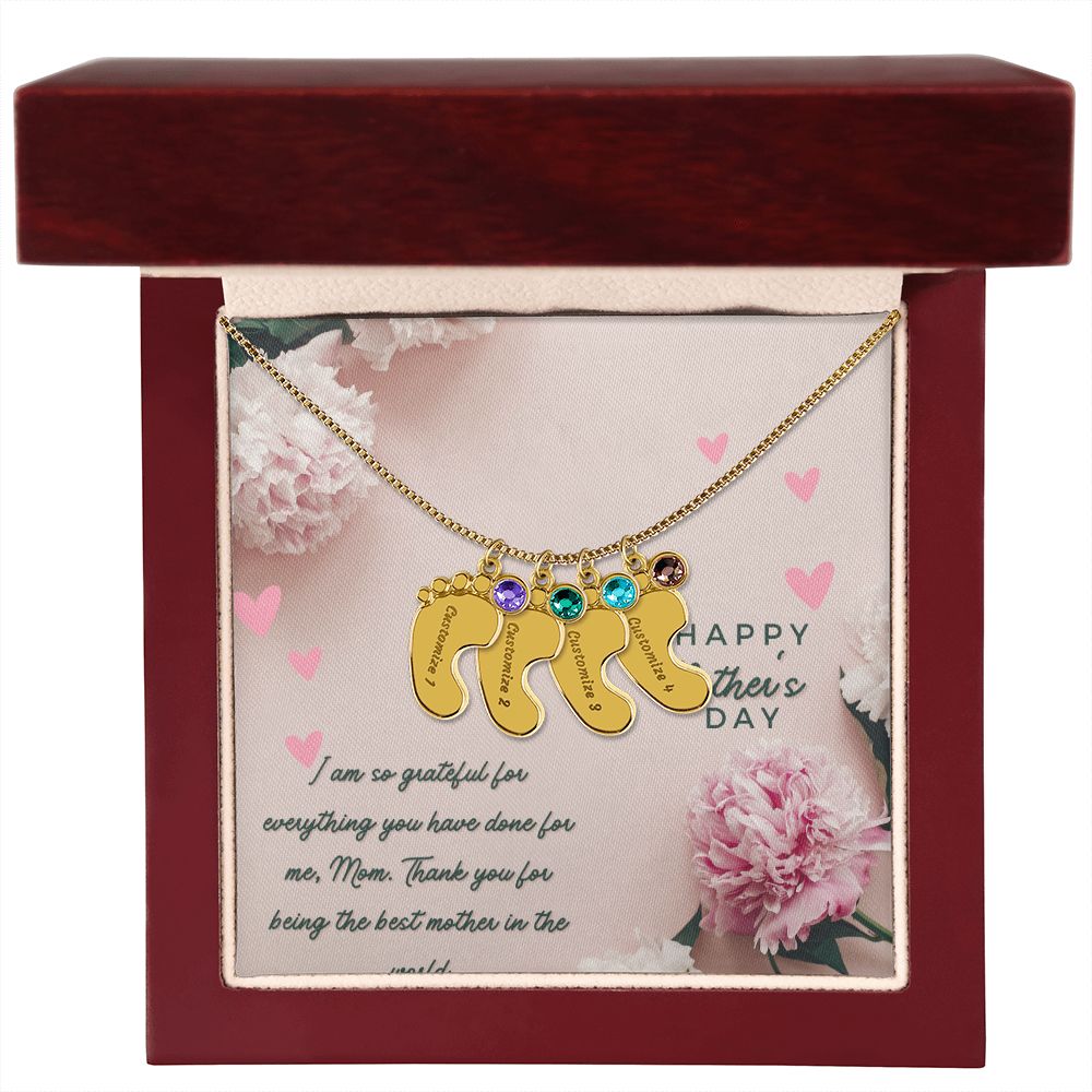 Engraved Baby Feet with Birthstones II
