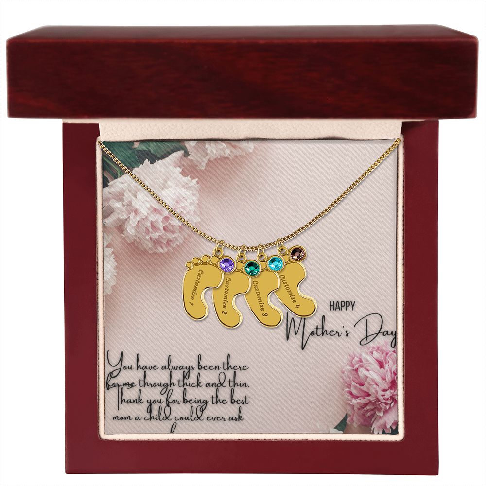 Engraved Baby Feet with Birthstones IV