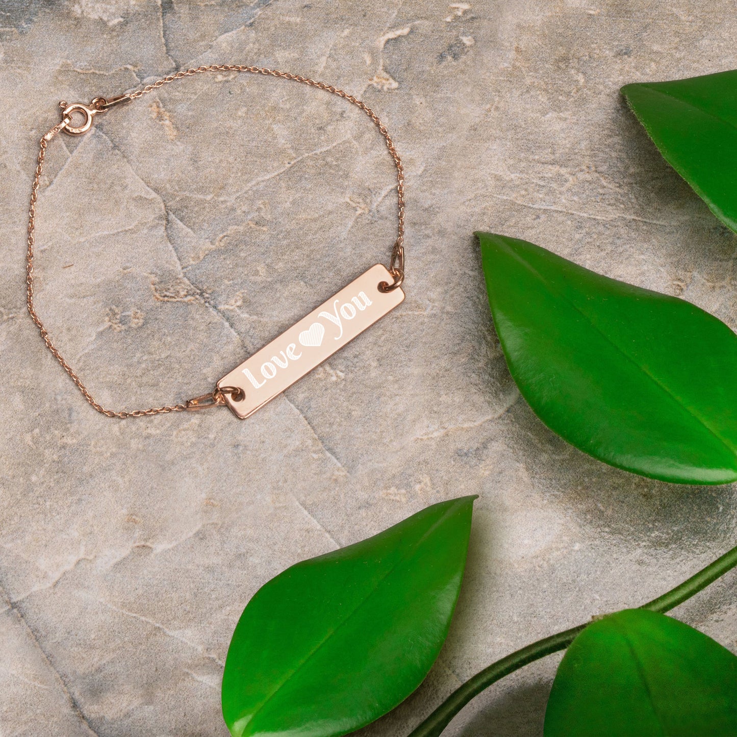 Love You Engraved Silver Bar Chain Bracelet