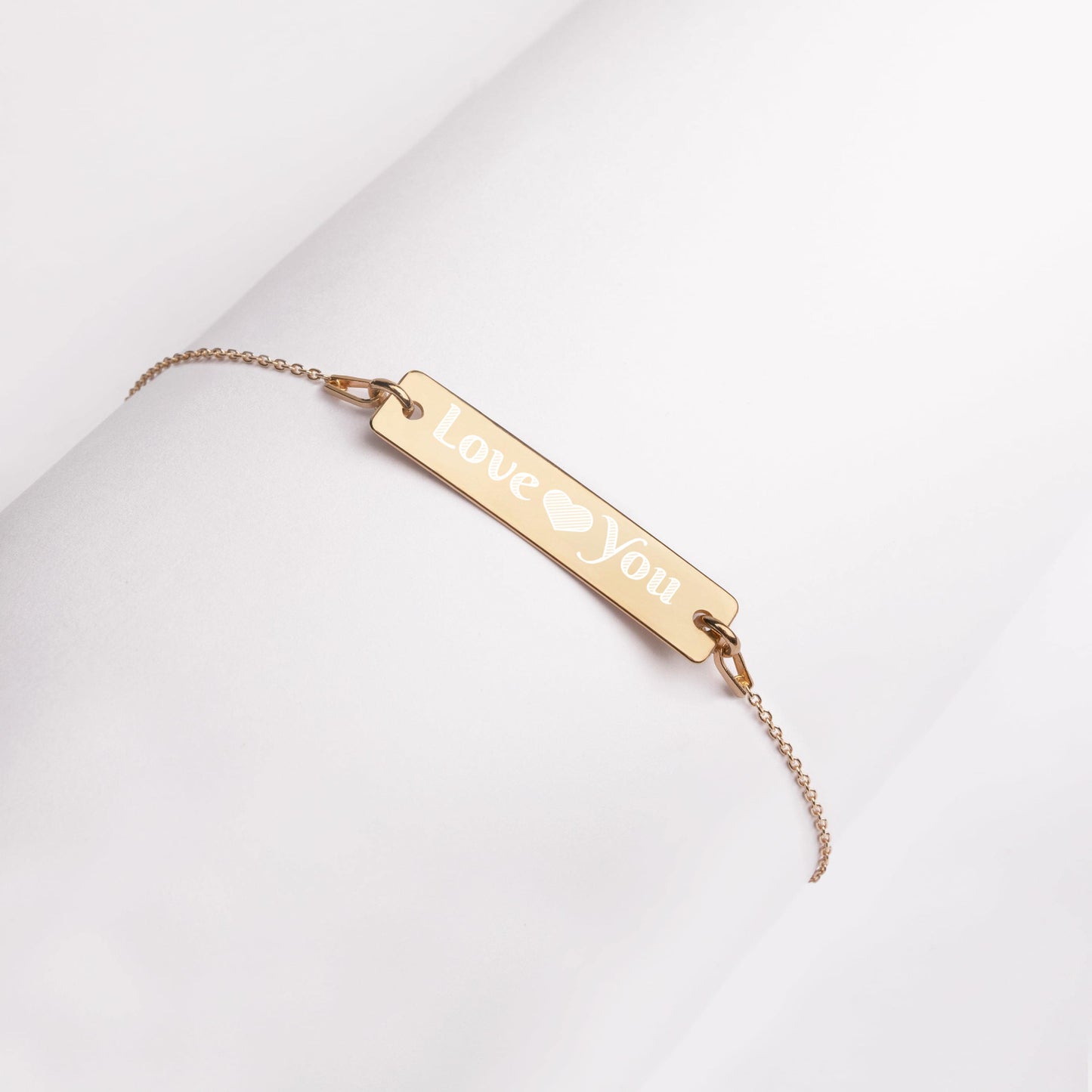 Love You Engraved Silver Bar Chain Bracelet