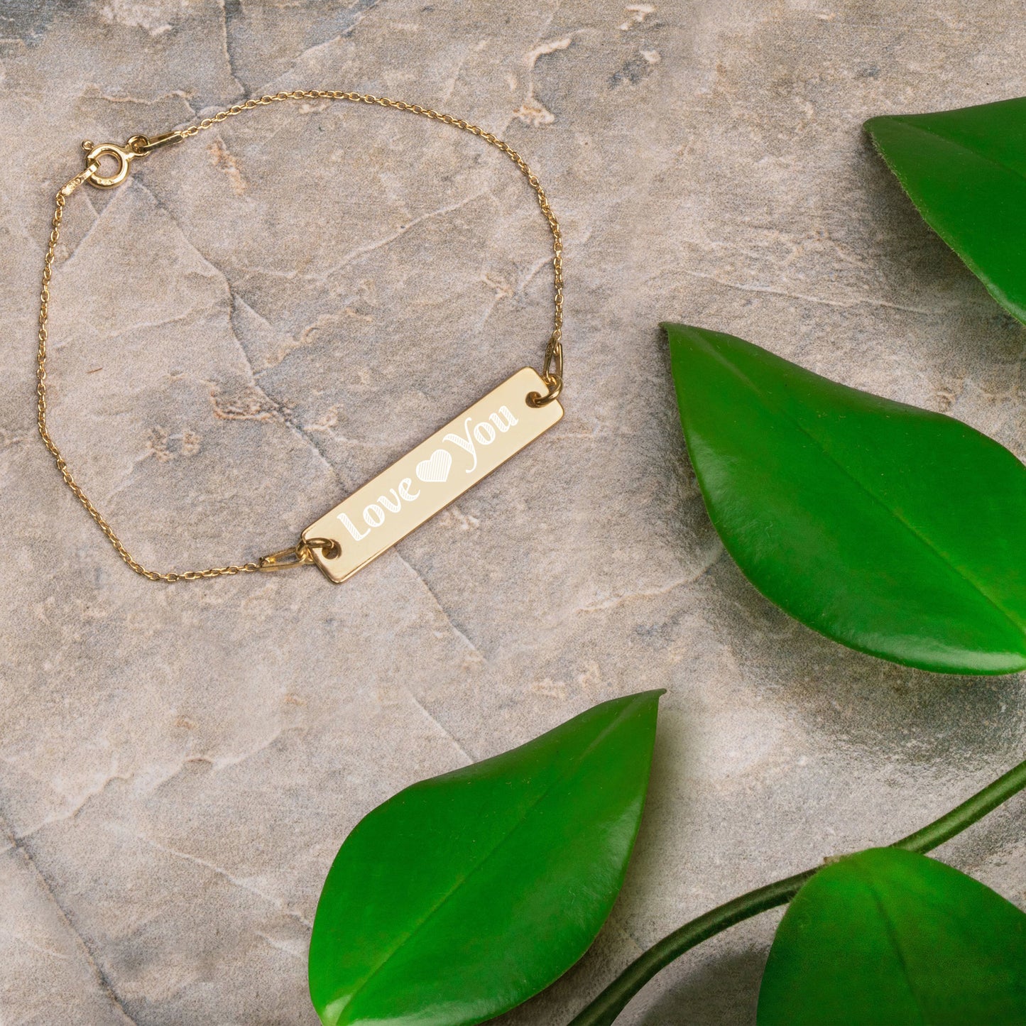 Love You Engraved Silver Bar Chain Bracelet