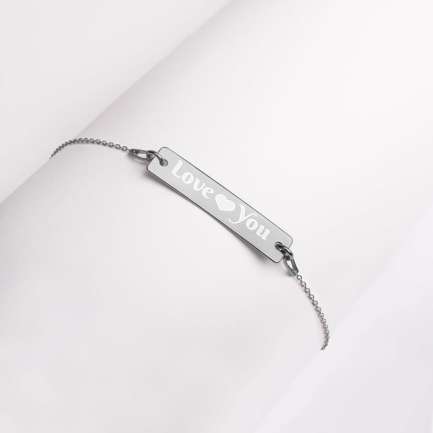 Love You Engraved Silver Bar Chain Bracelet