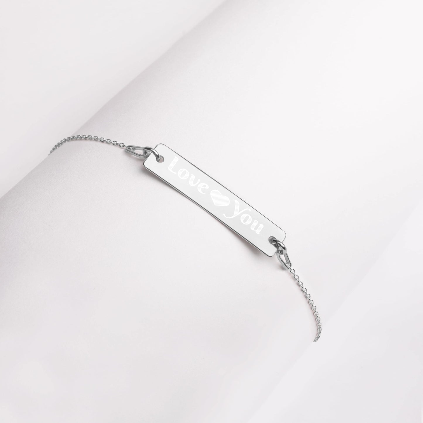 Love You Engraved Silver Bar Chain Bracelet