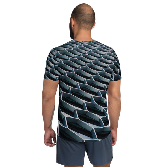 3D Hexagon Light Blue All-Over Print Men's Athletic T-shirt