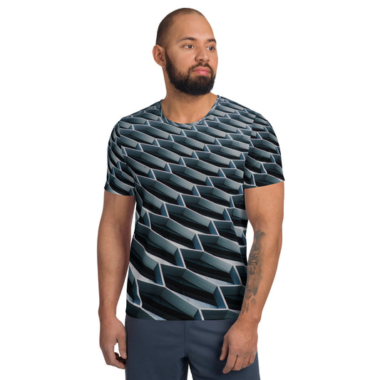 3D Hexagon Light Blue All-Over Print Men's Athletic T-shirt