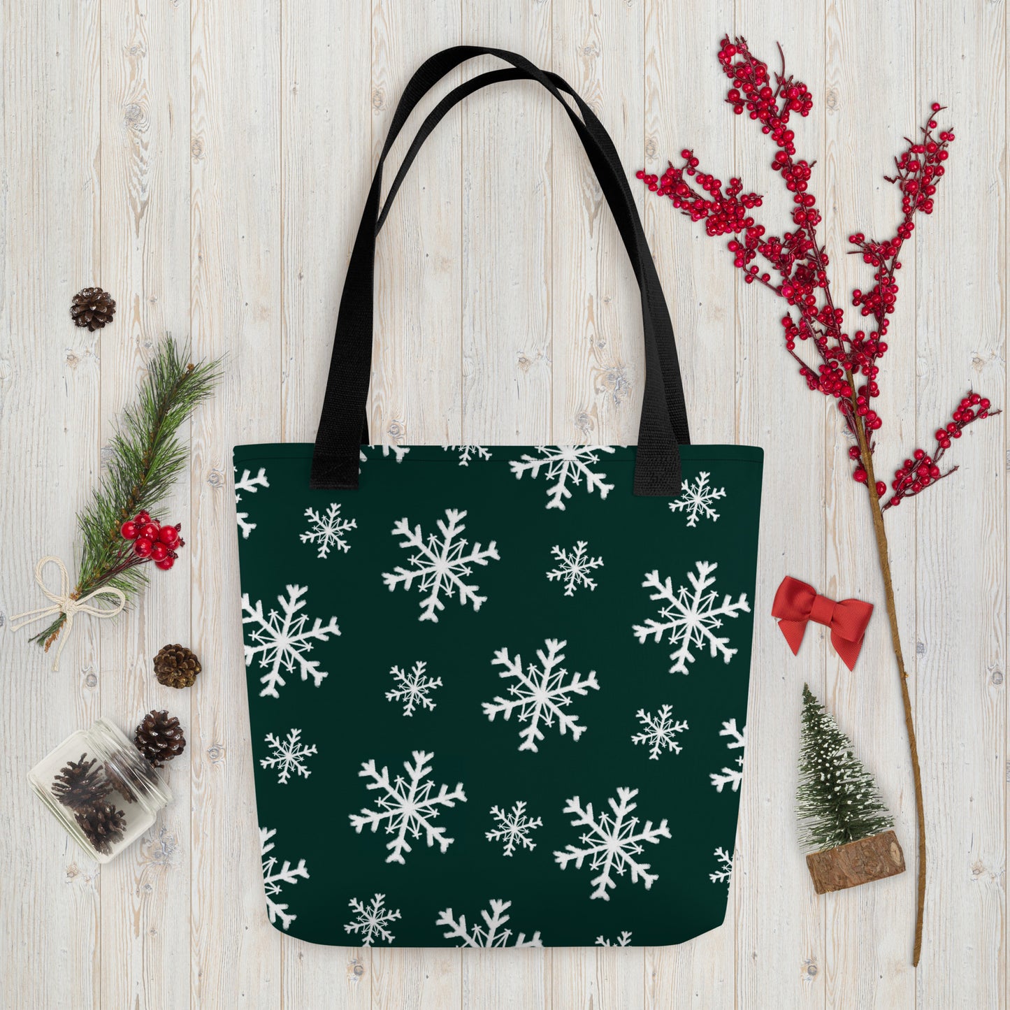 Xmas Green Snowflakes Tote bag