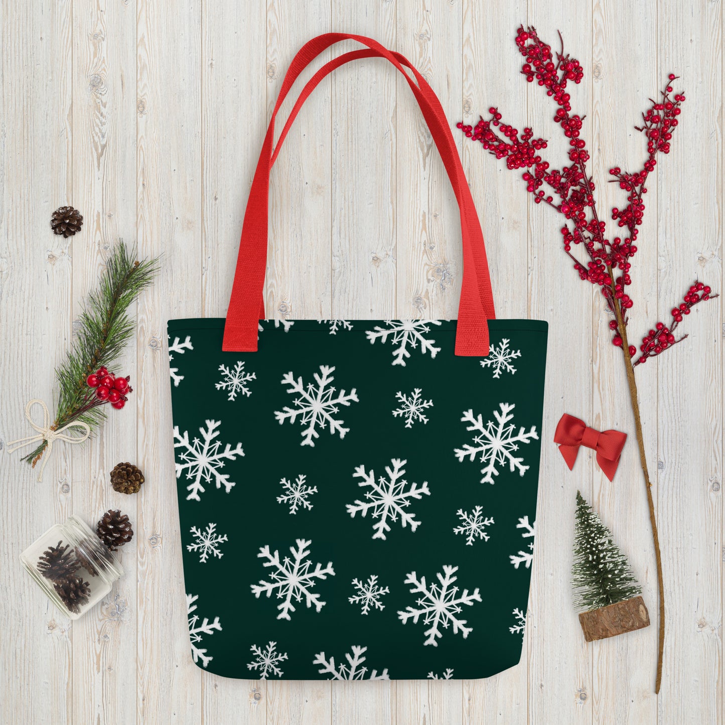 Xmas Green Snowflakes Tote bag