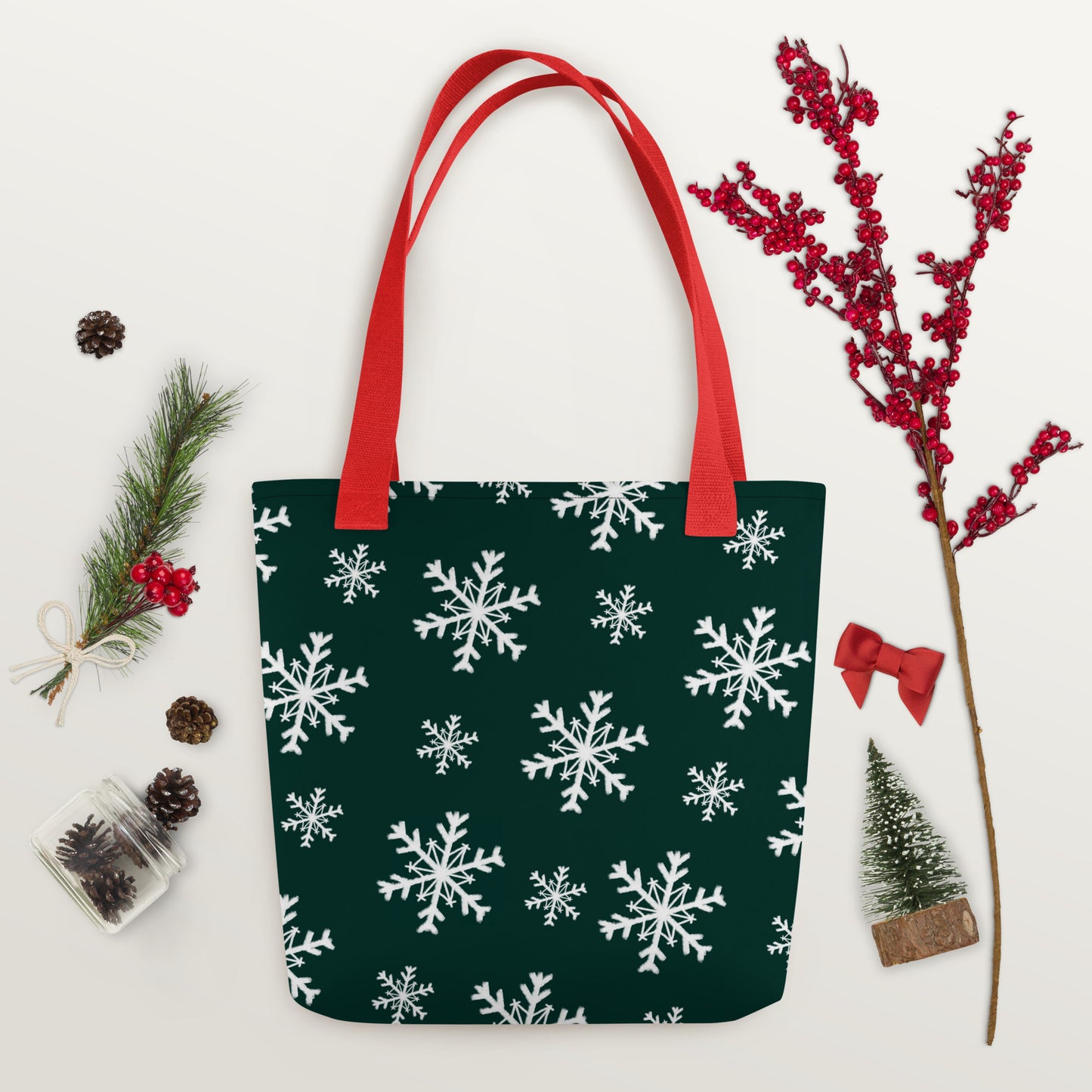 Xmas Green Snowflakes Tote bag