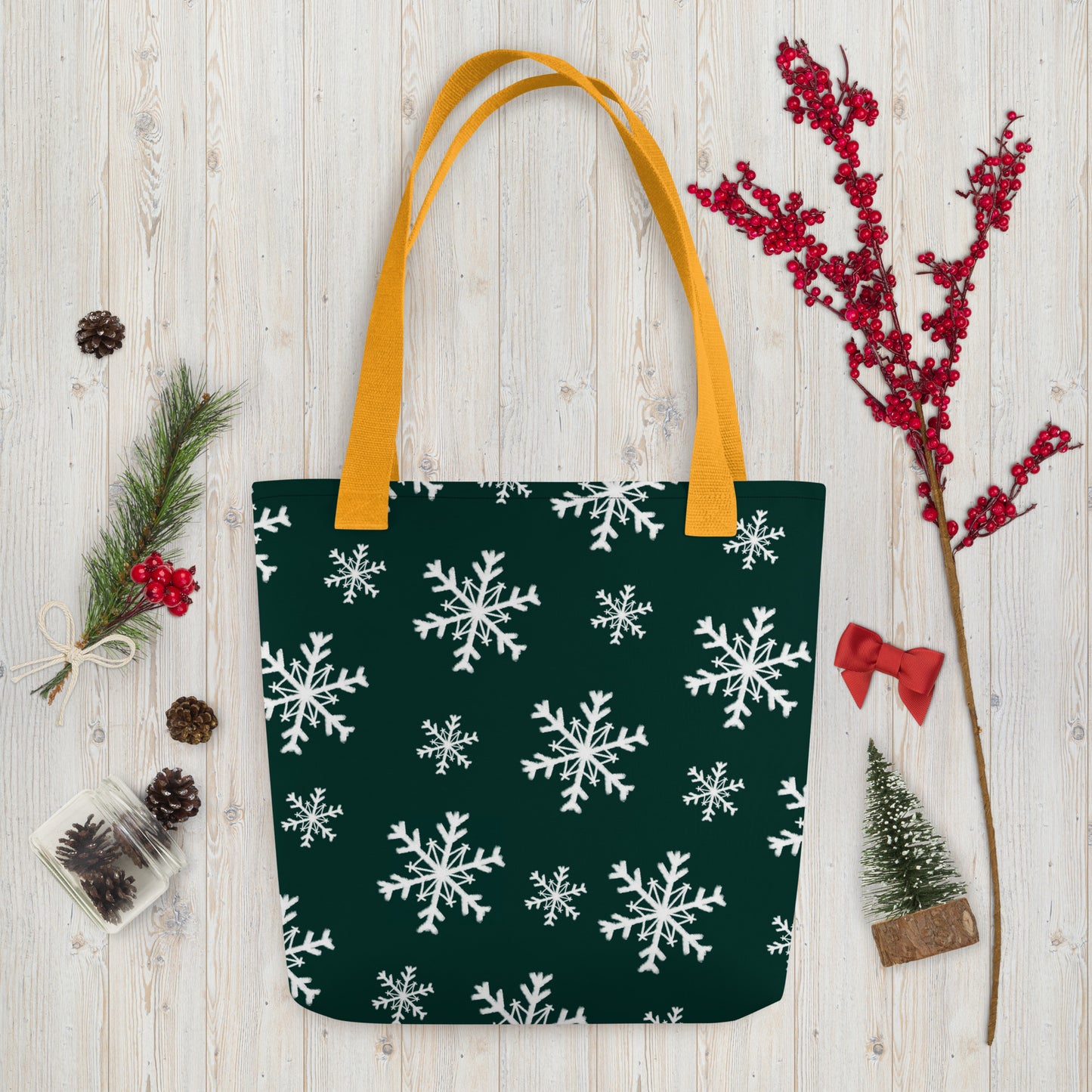 Xmas Green Snowflakes Tote bag