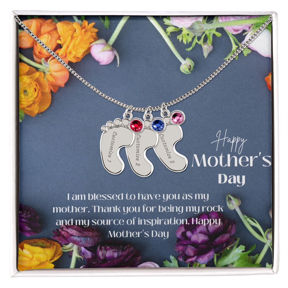Engraved Baby Feet with Birthstones VI