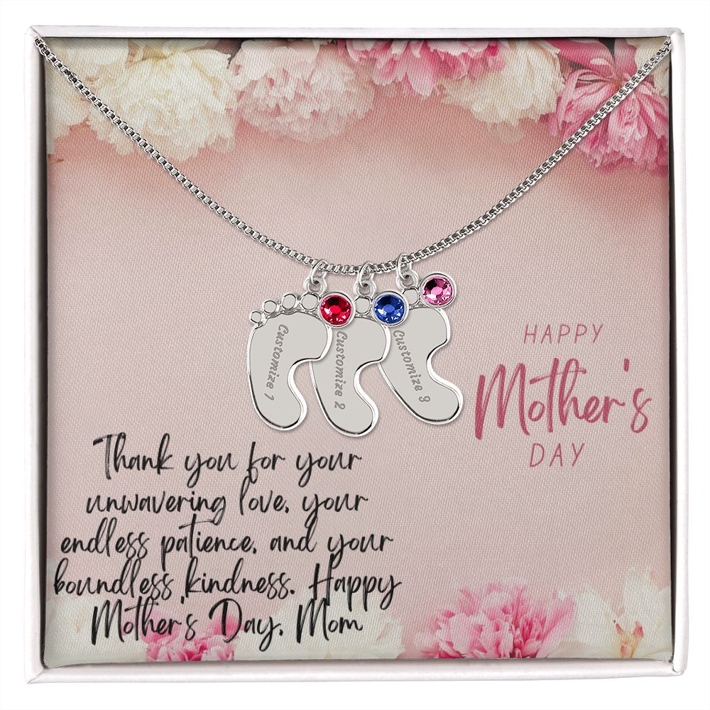 Engraved Baby Feet with Birthstones III