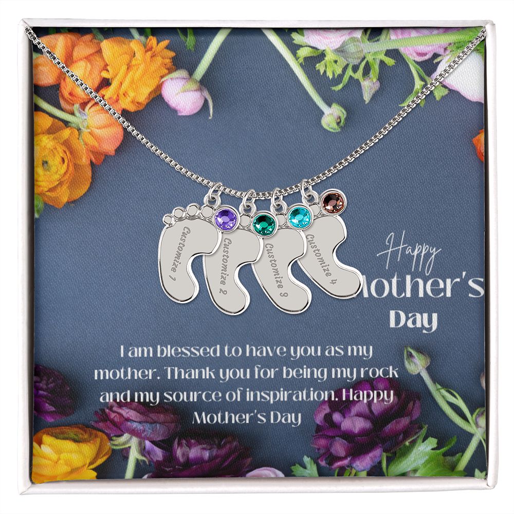 Engraved Baby Feet with Birthstones VI