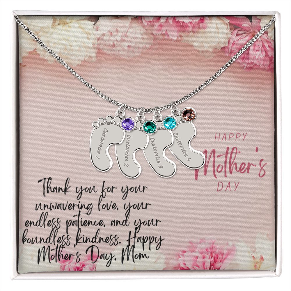 Engraved Baby Feet with Birthstones III