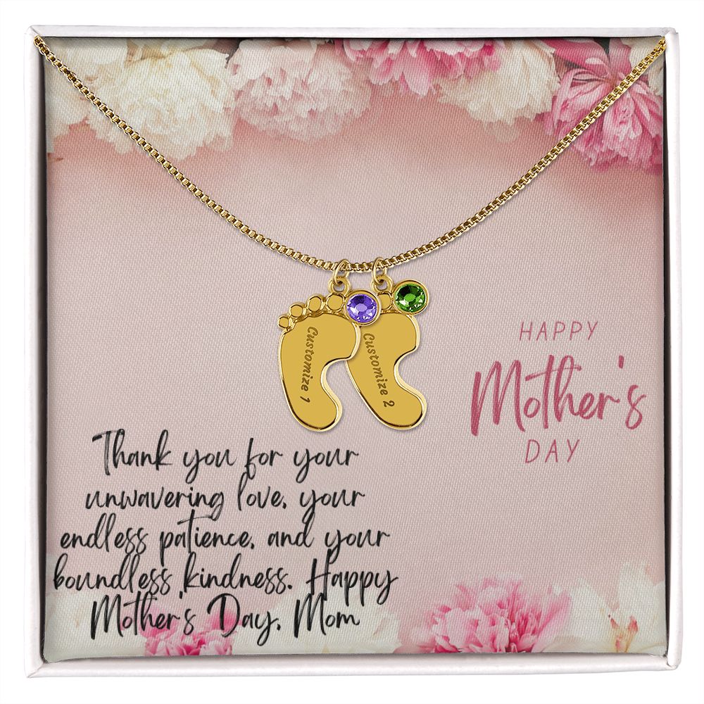 Engraved Baby Feet with Birthstones III