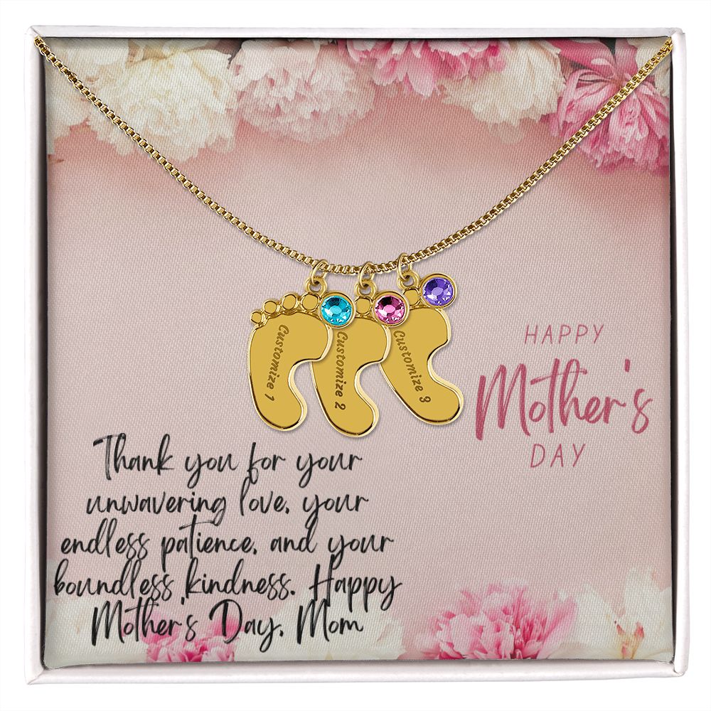 Engraved Baby Feet with Birthstones III