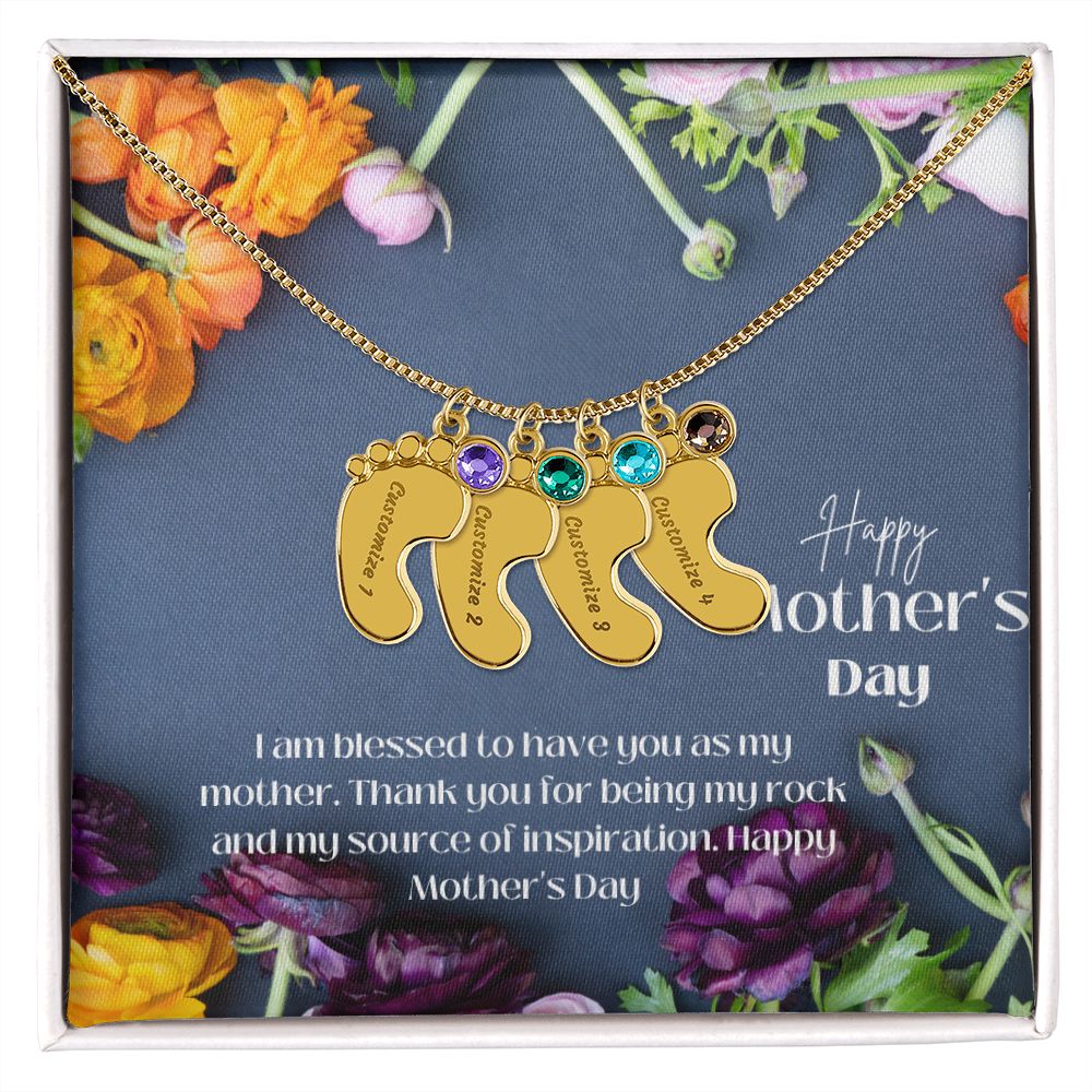 Engraved Baby Feet with Birthstones VI