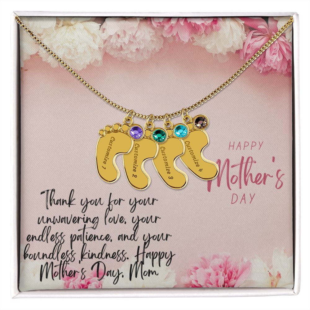 Engraved Baby Feet with Birthstones III