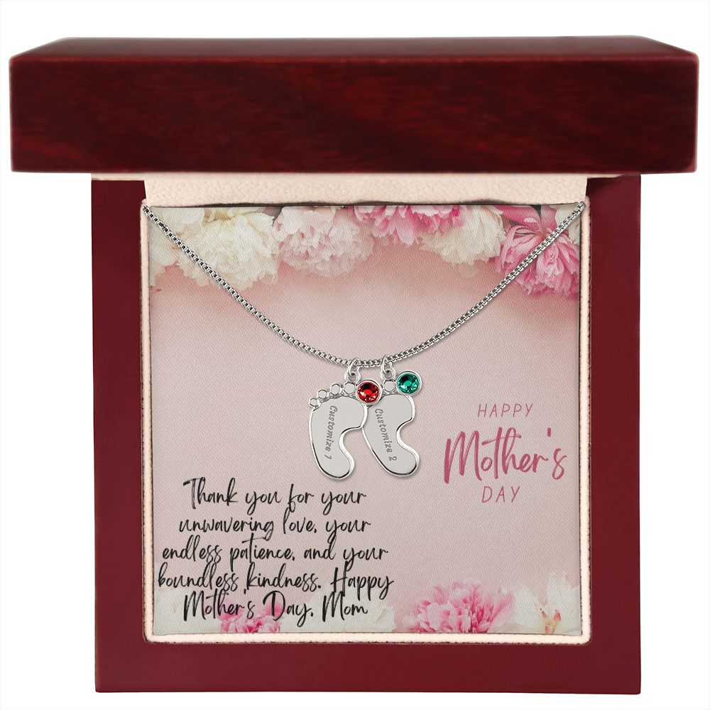 Engraved Baby Feet with Birthstones III