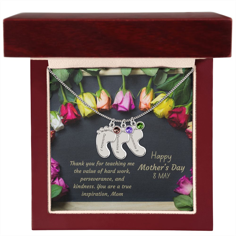 Engraved Baby Feet with Birthstones VII