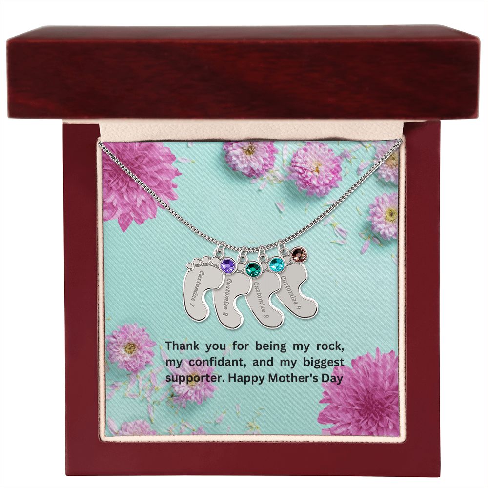 Engraved Baby Feet with Birthstones