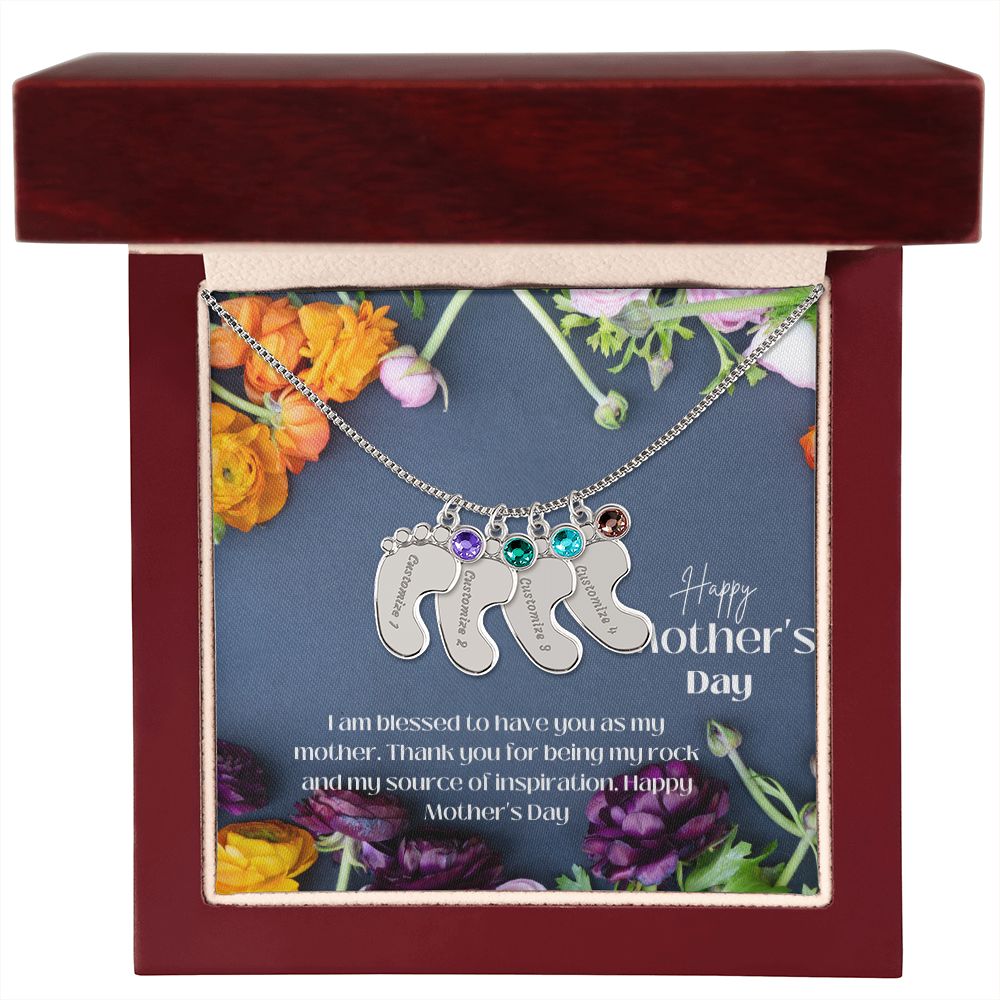 Engraved Baby Feet with Birthstones VI
