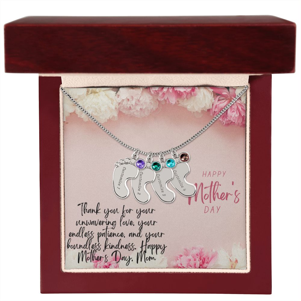 Engraved Baby Feet with Birthstones III