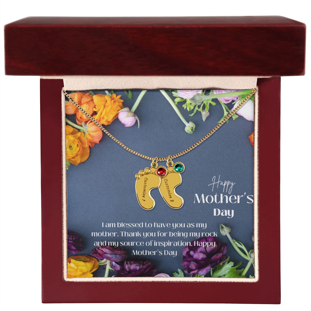 Engraved Baby Feet with Birthstones VI