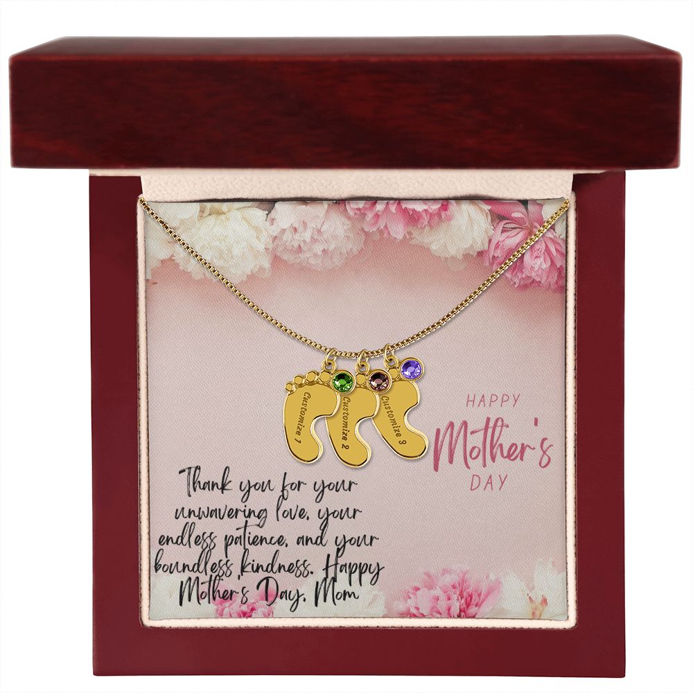 Engraved Baby Feet with Birthstones III