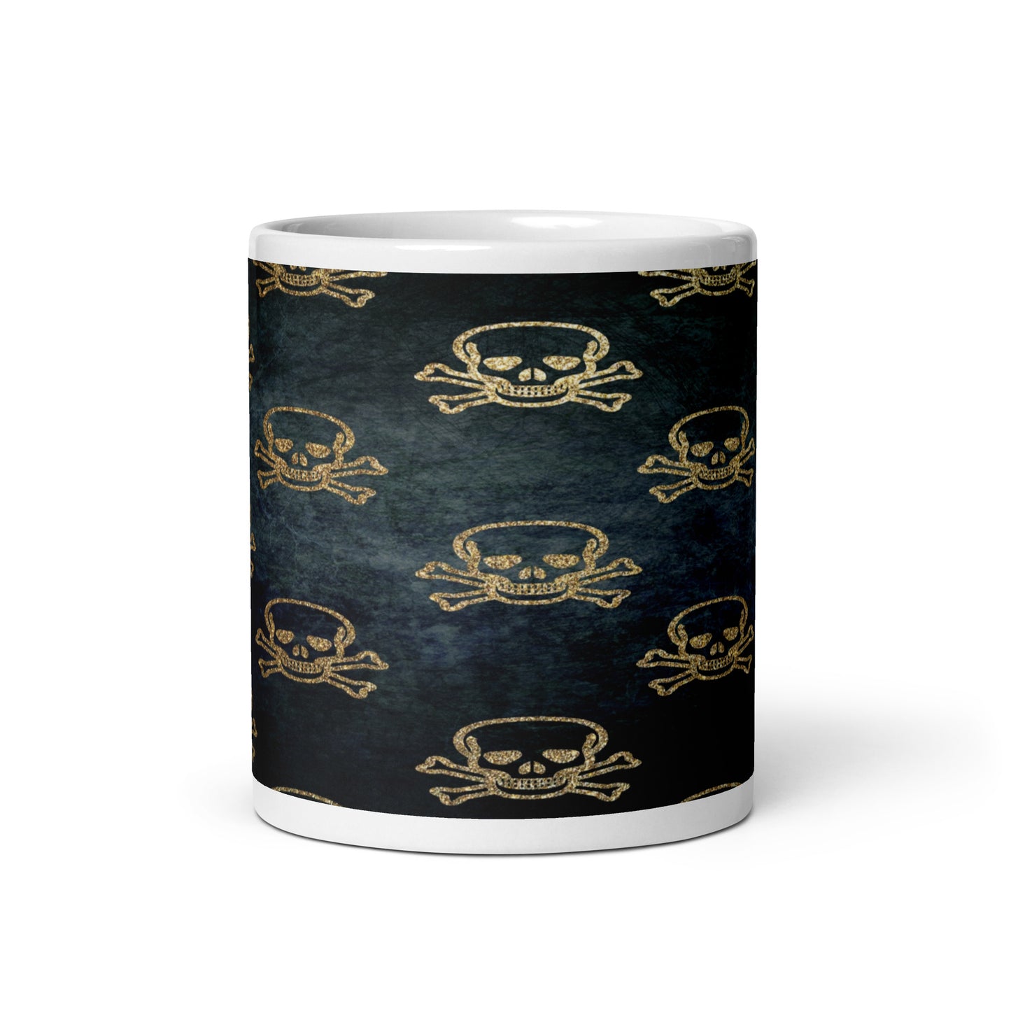 Golden Skulls White glossy mug