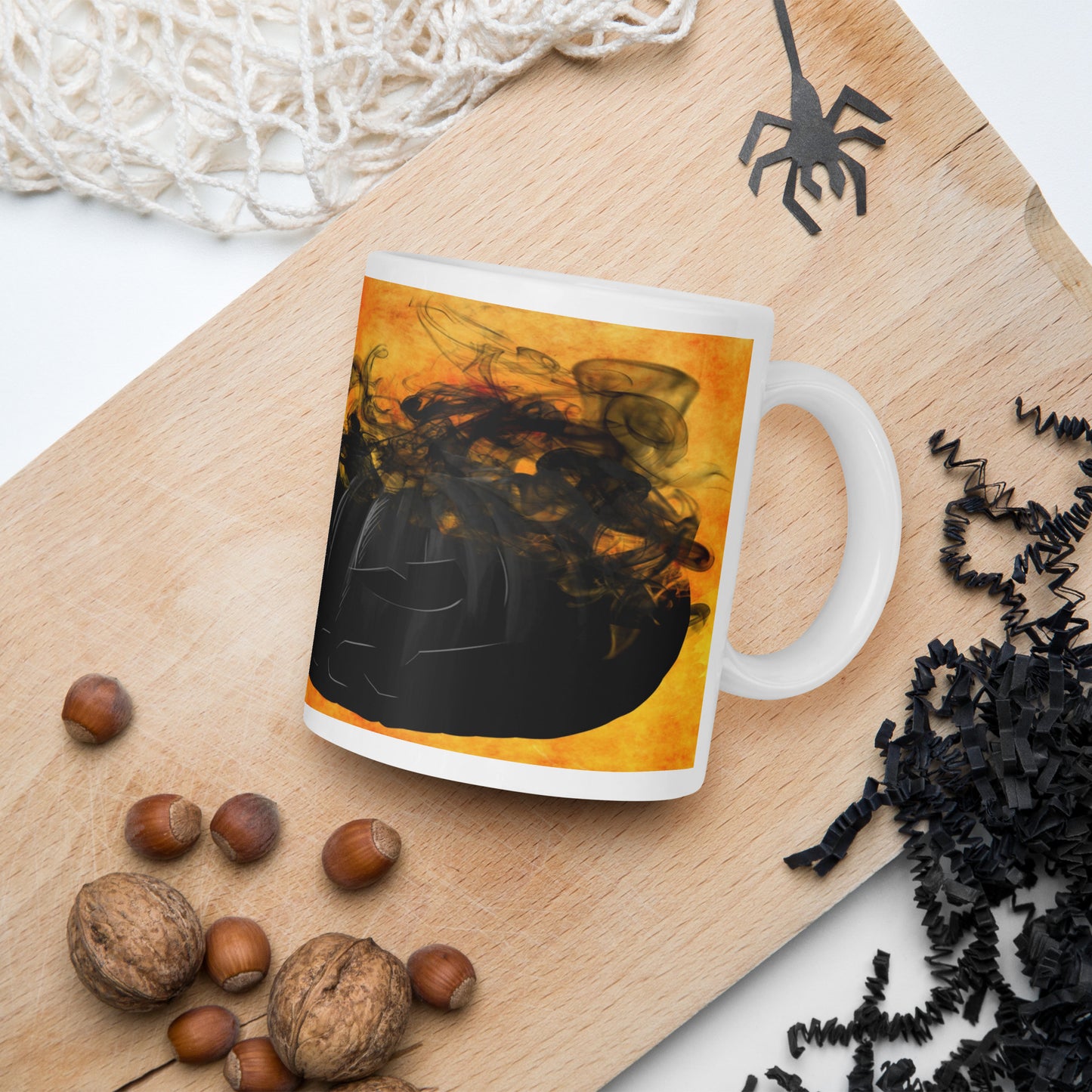 Pumpkin & Bats White glossy mug