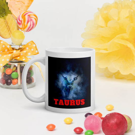 Zodiac Taurus White glossy mug