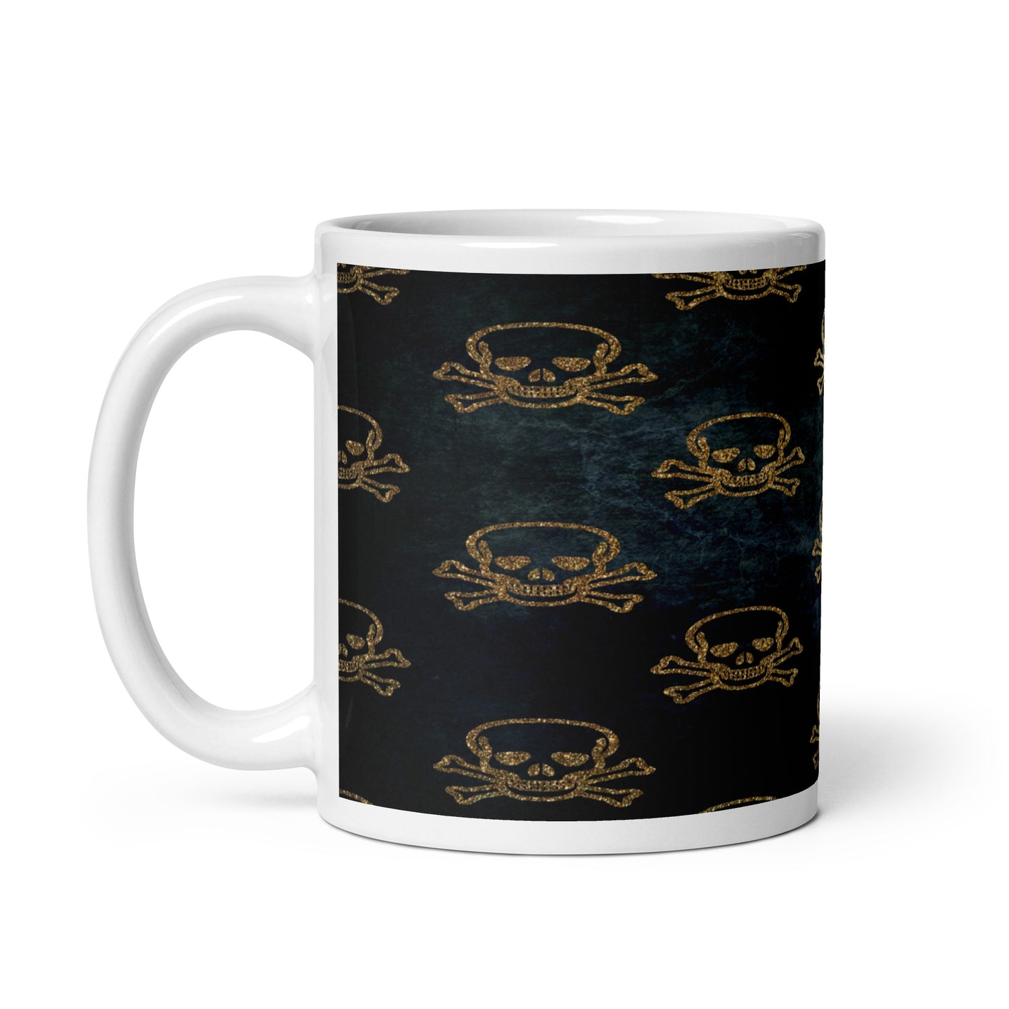 Golden Skulls White glossy mug