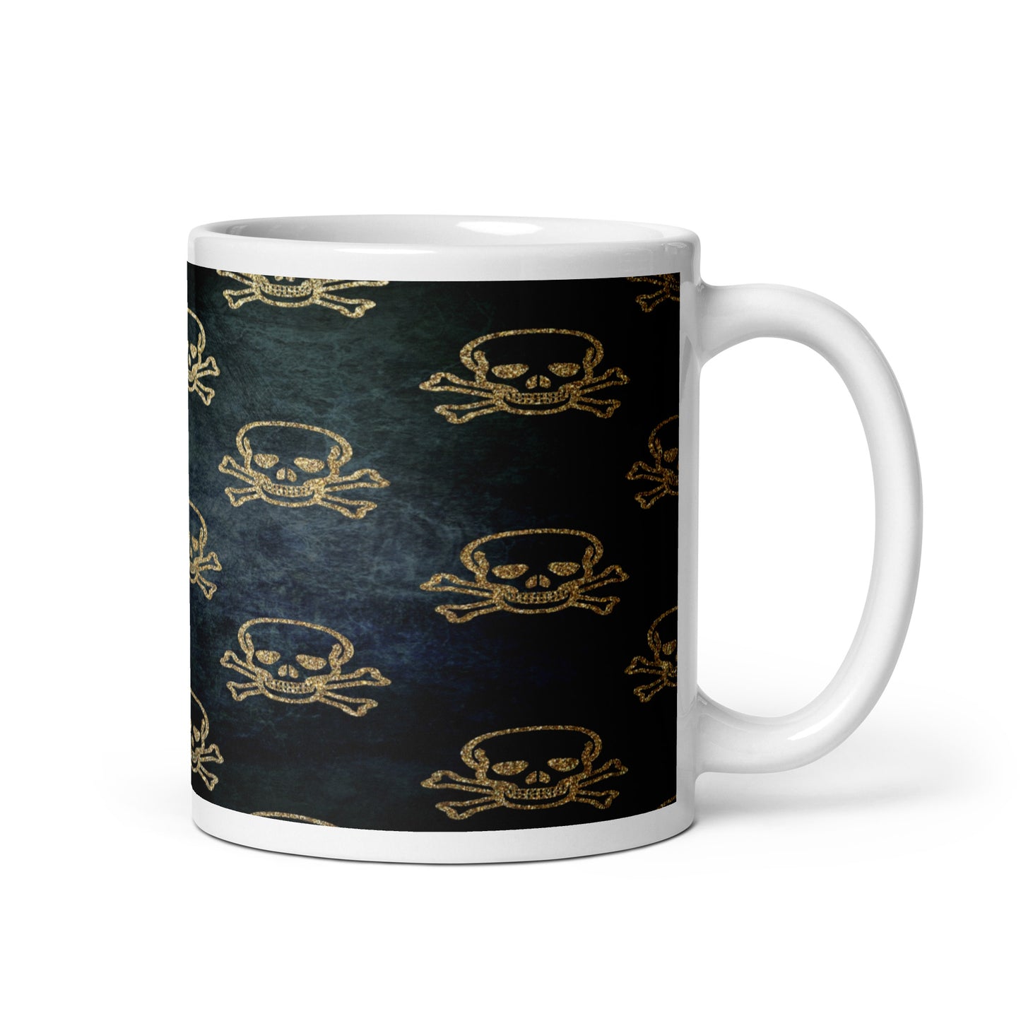 Golden Skulls White glossy mug