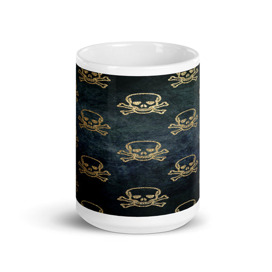 Golden Skulls White glossy mug