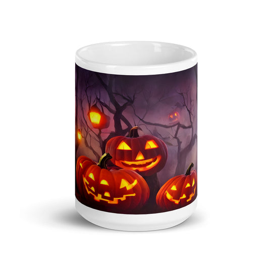 Pumpkin in the Woods White glossy mug