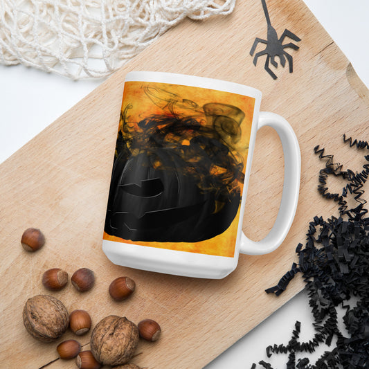 Pumpkin & Bats White glossy mug