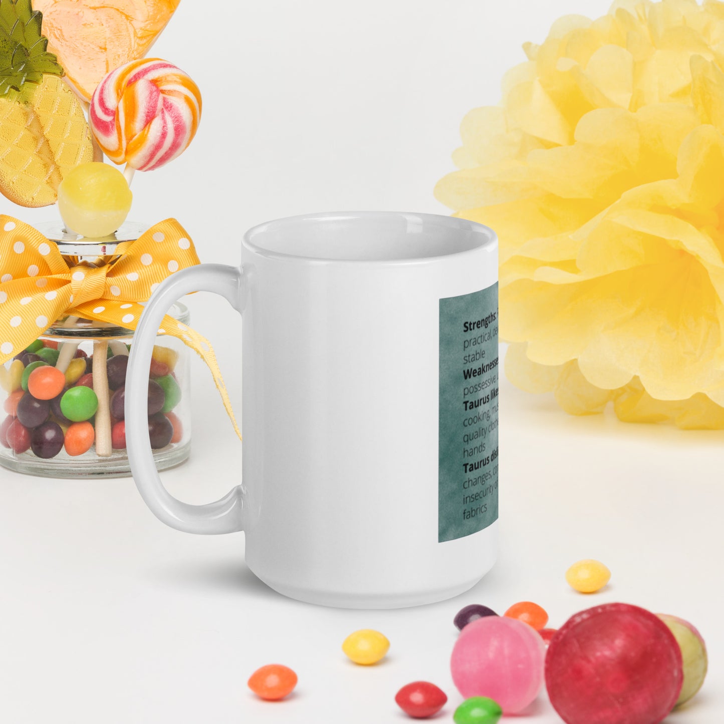 Zodiac Taurus White glossy mug