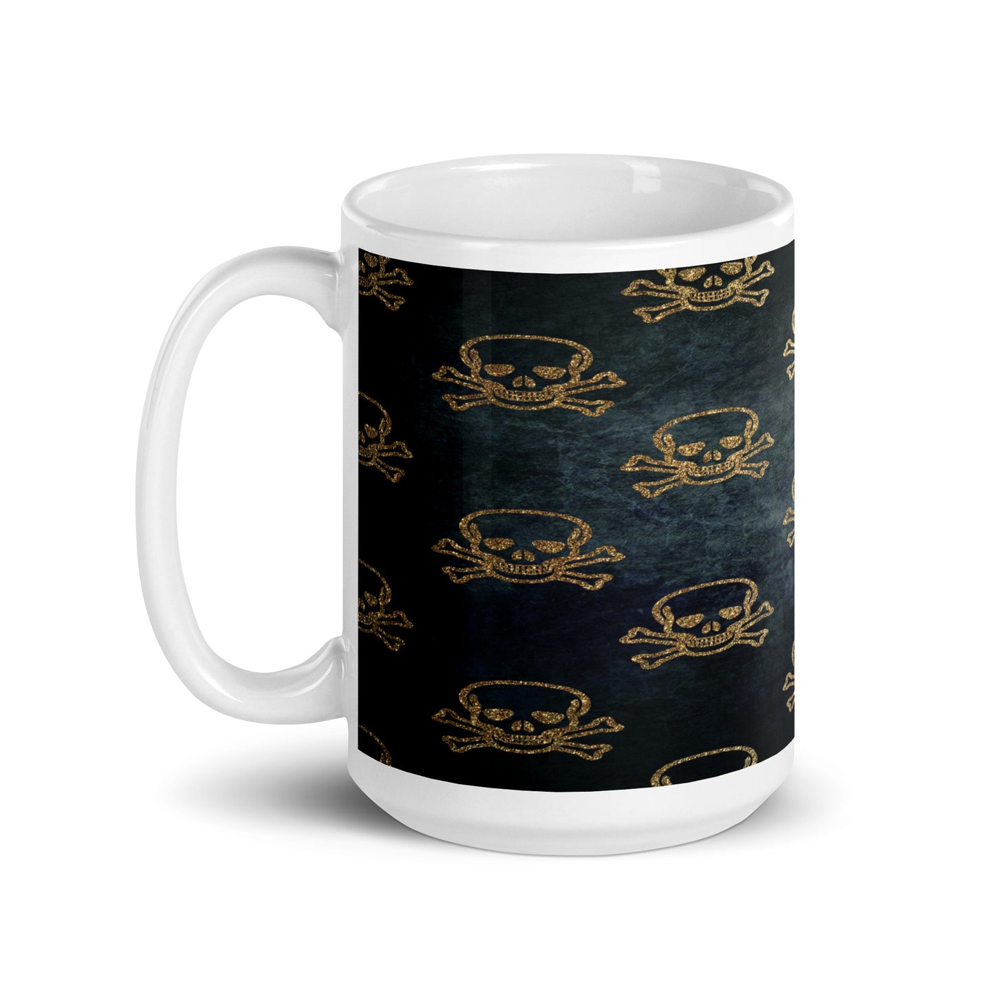 Golden Skulls White glossy mug